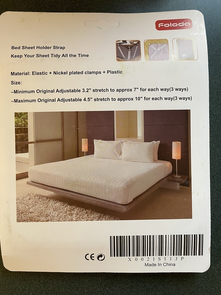 Foloda Adjustable Bed Sheet Fastener Straps (4 Pack)