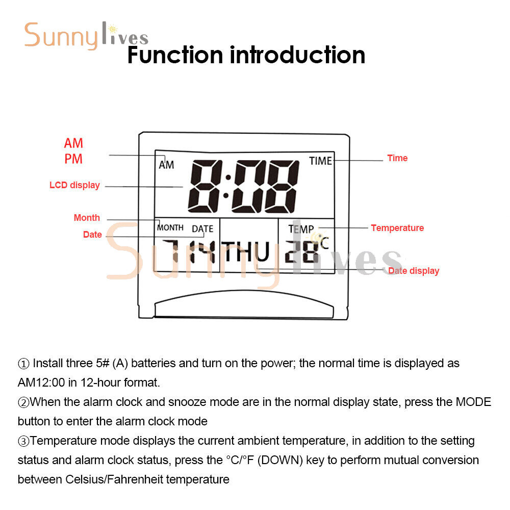 Digital Deck Clock Foldable Calendar Temperature Timer Alarm Clock LCD Display