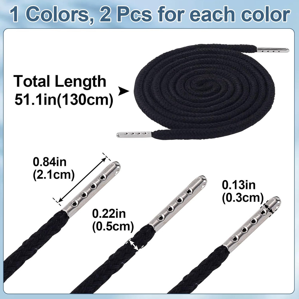 2pcs Black Drawstring Cord with Spring Threader Tool for Hoodies Sweatpants