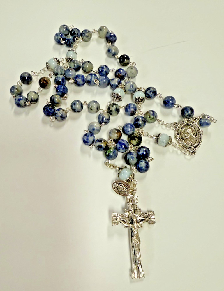 Blue Spot Stone Beads Rosary, New #Gftshp-55