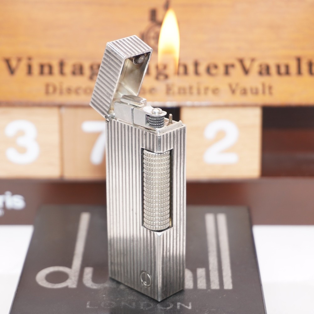 Dunhill Lighter Silver Stripe Pattern_Ultrasonically Cleaned_Working