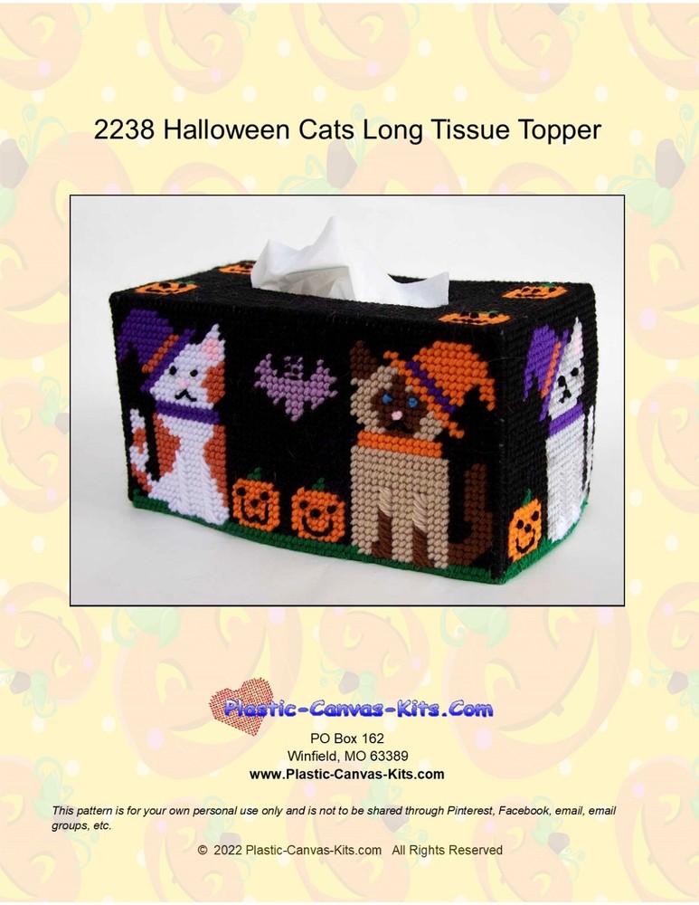 Halloween Cats Long Tissue Topper- Plastic Canvas Pattern or Kit