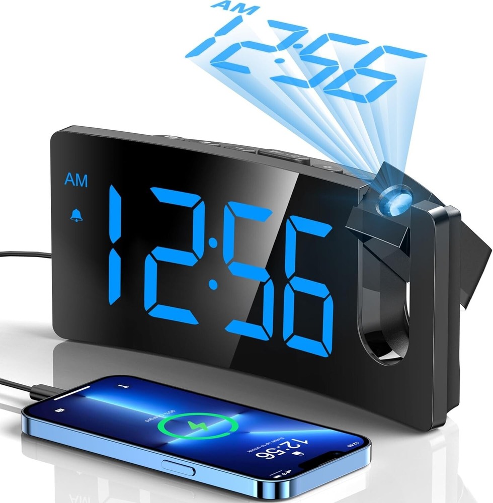 Projection Alarm Clock, Digital Clock with 180° Rotatable Projector, 3-Level .