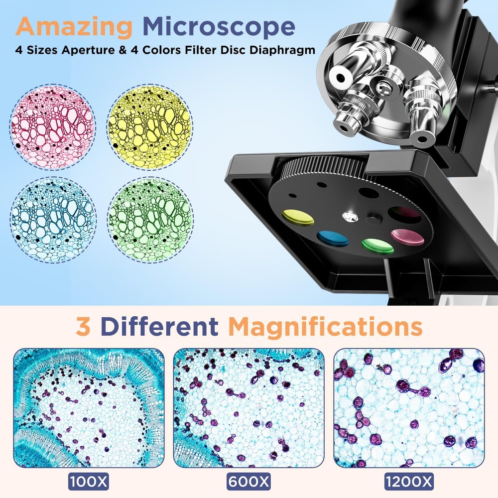 100X-1200X Kids Microscope Kit for Children: Compound Microscope for Kid STEM...
