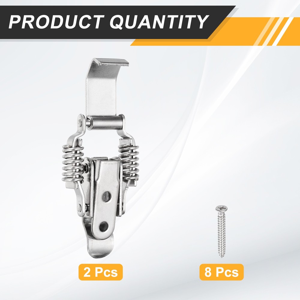 Stainless Steel Spring Loaded Toggle Latch with Long Hook, (S,Silver) (2 Pcs)