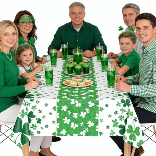 3 Pack St Patrick's Day Tablecloth 54x108 Inch, Disposable Plastic Table
