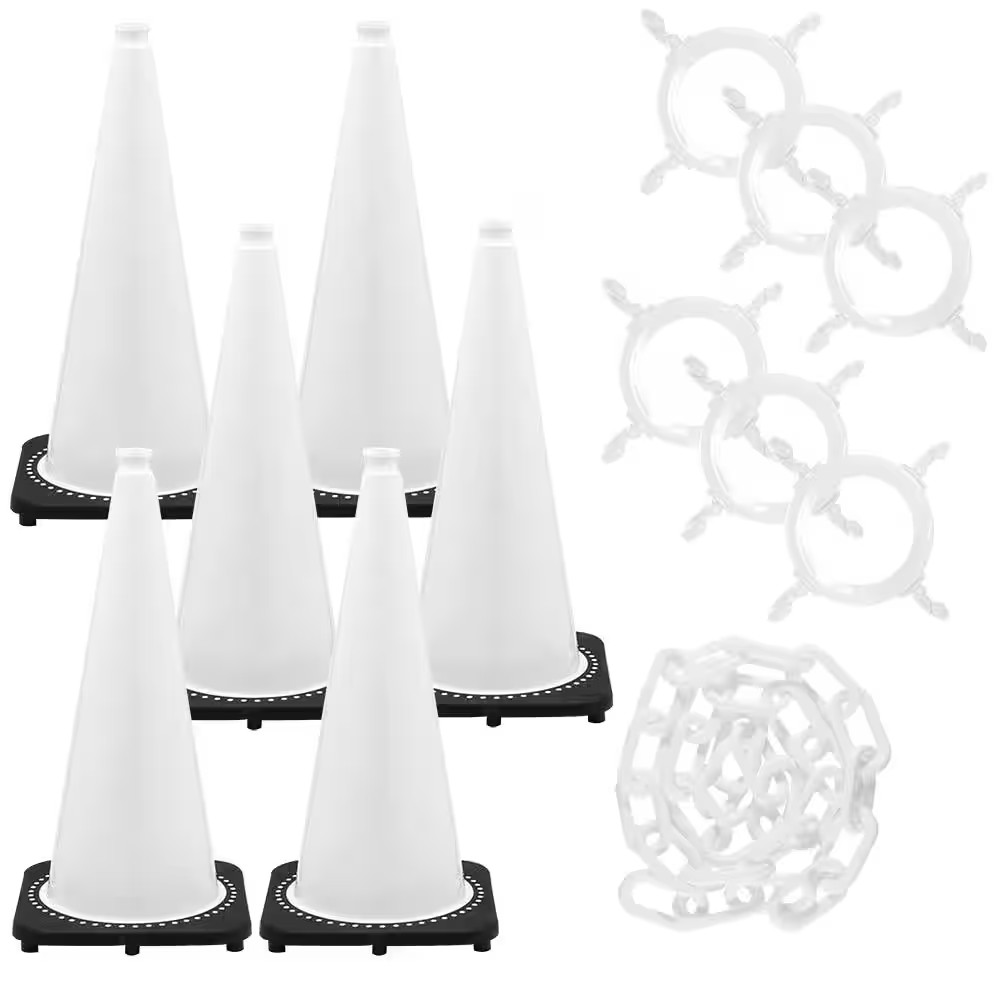 28 In. White Traffic Cone and Chain Kit