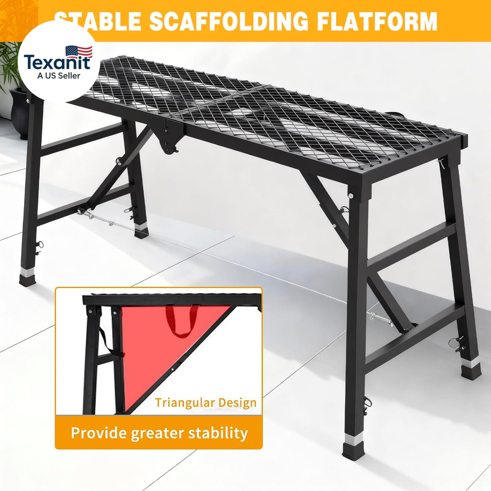 Scaffolding Work Platform, 29.9" to 47.2" Height Adjustable Work Platform, Folda