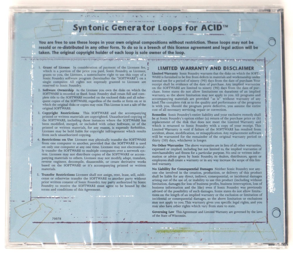 Sonic Foundry Syntonic Generator Loops For Acid Sample/Sound Library/Sampling CD