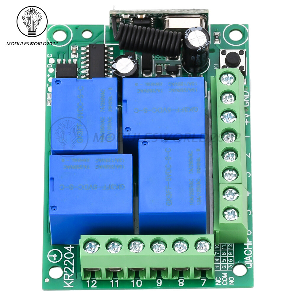 433Mhz Remote Control Receiver RF Wireless Switch 4CH Relay Module Transmitter
