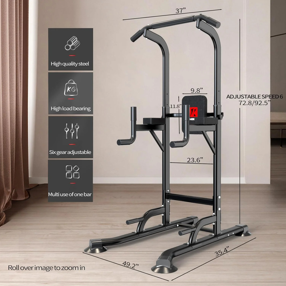 Adjustable Bench Power Tower Dip Station Pull up Bar Strength Training Workout