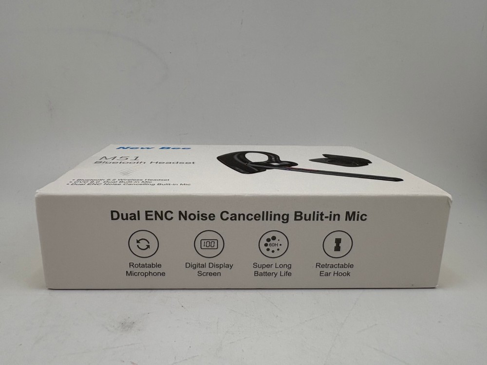 Bee M51 Wireless 5.2 Bluetooth Noise Canceling Headset Cell Earpiece / NEW