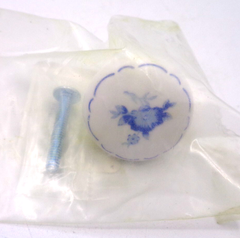 Lot of 10 Vintage NOS Ceramic Cabinet or Drawer Pull Knobs Blue Floral Design