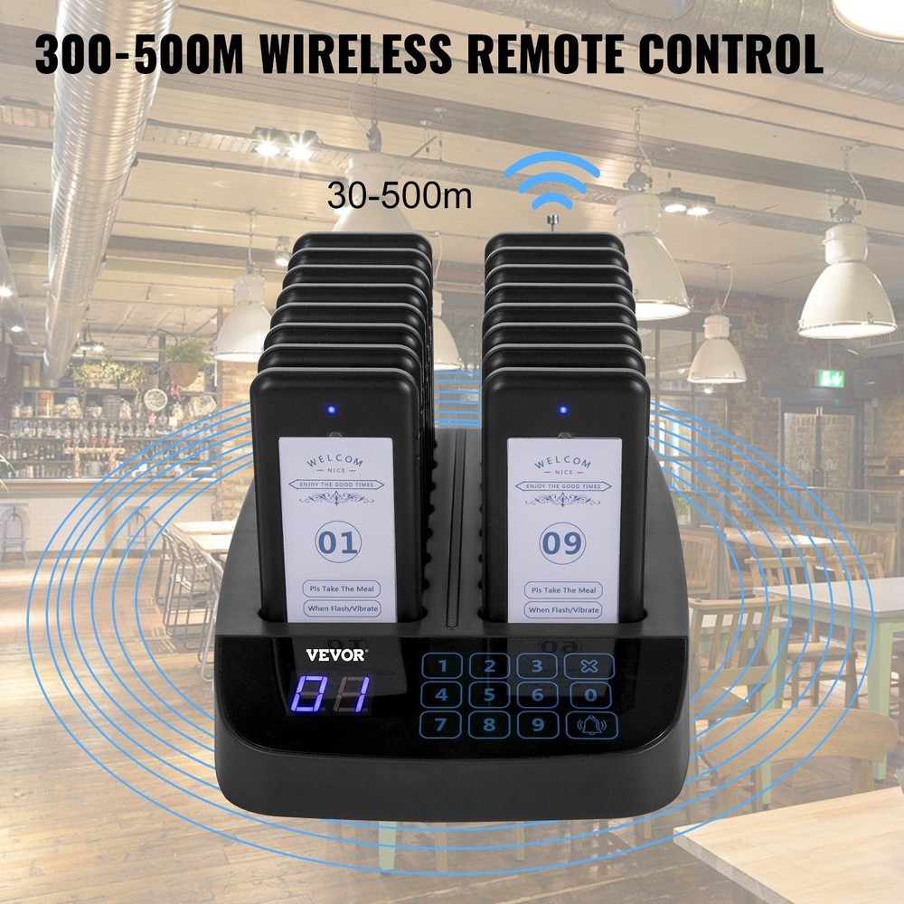 Compact Wireless Paging System 16 Handsets 98 Beepers Vibration Flash Buzzer