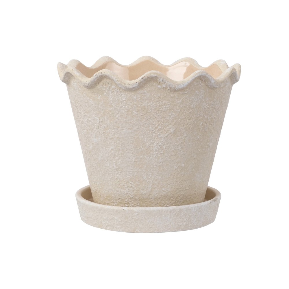 Wave Ceramic Planter Pot Cream 8 inch