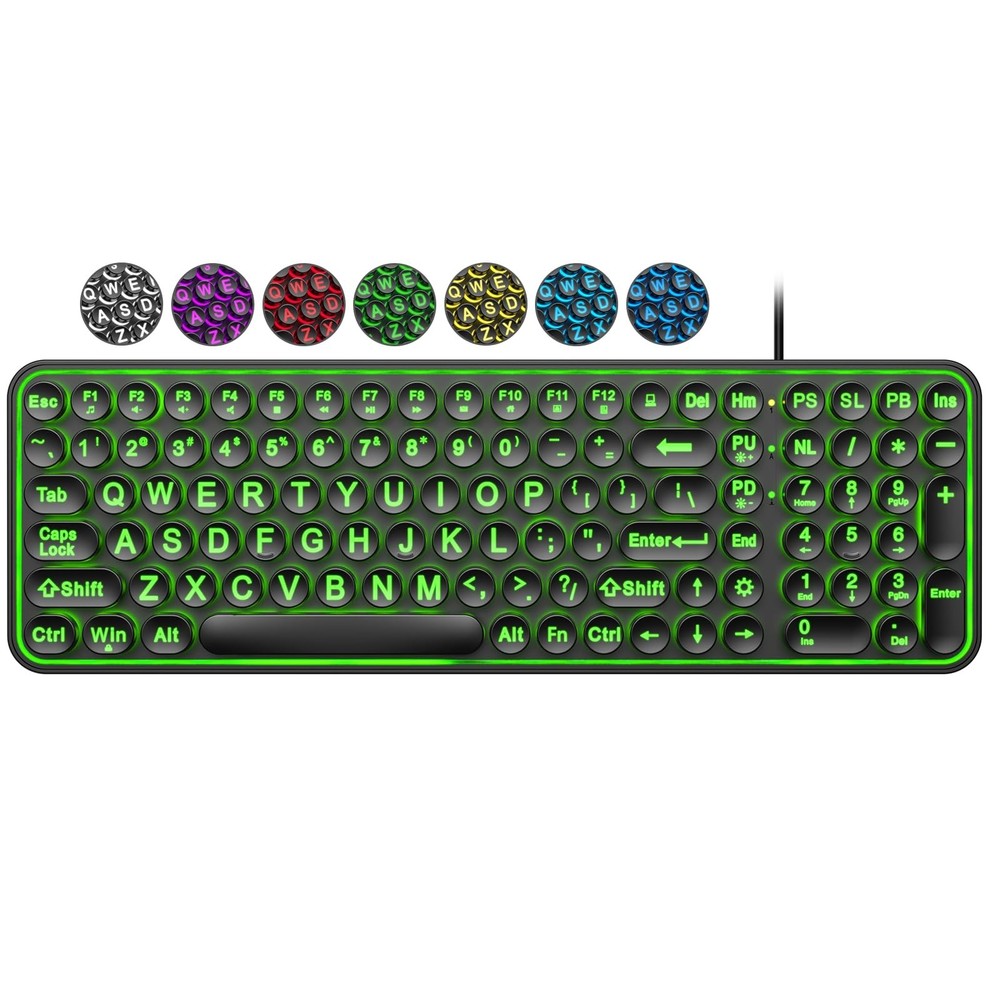 EDJO Large Print Backlit Keyboard,USB Wired Lighted Computer Keyboard with 7-...