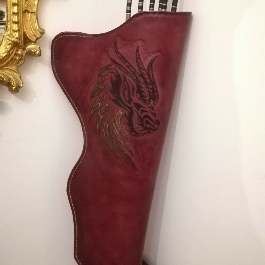 Handmade Dragon Engraved Leather Headlight. Archery.