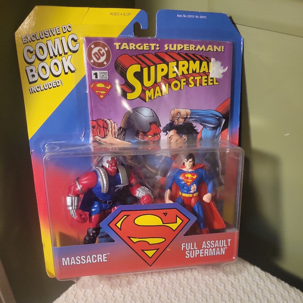 1995 Kenner Full Assault Superman vs Massacre Action Figure Set w/ comic NIB
