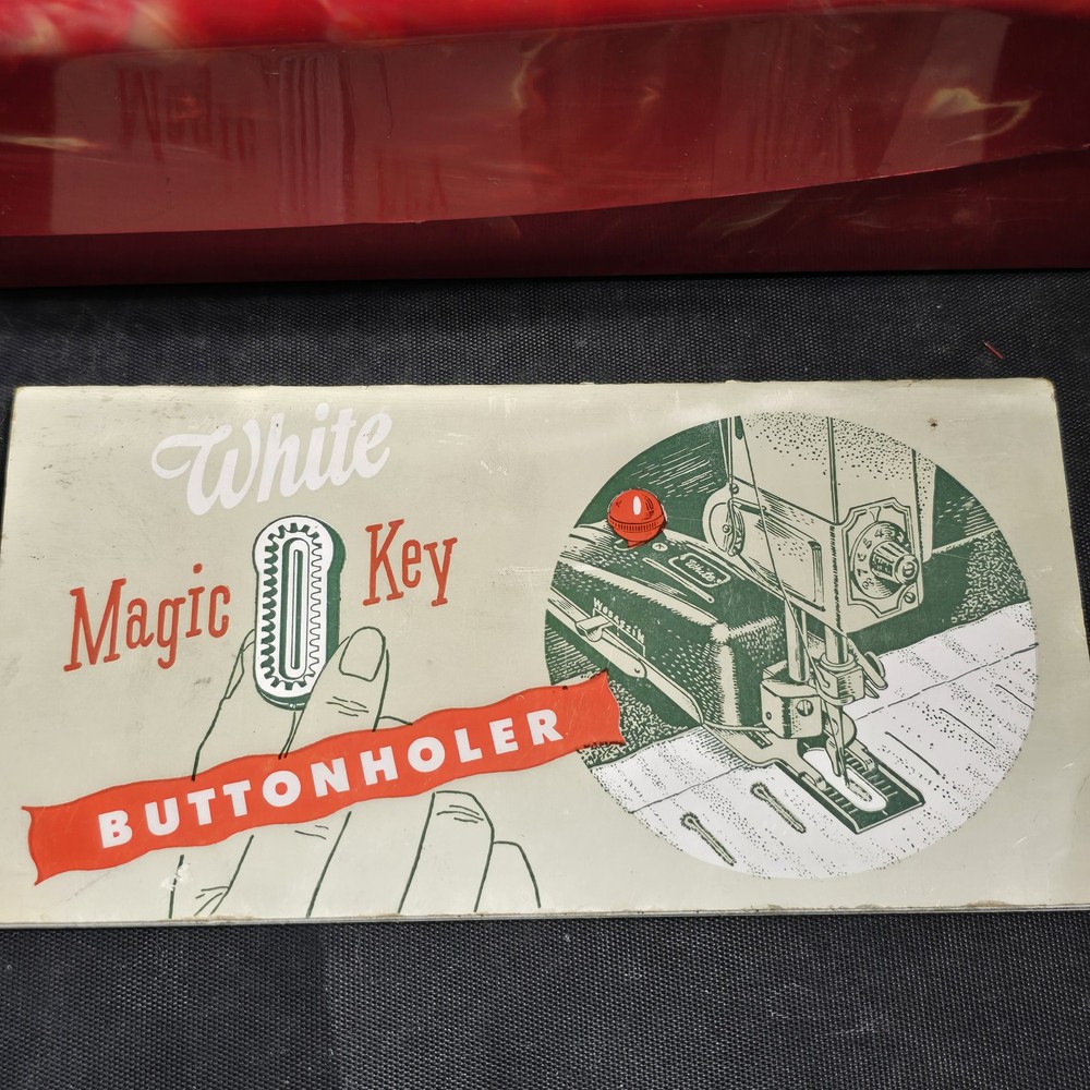 Vintage White Magic Key Buttonholer Sewing Machine Attachment Red Case With Keys