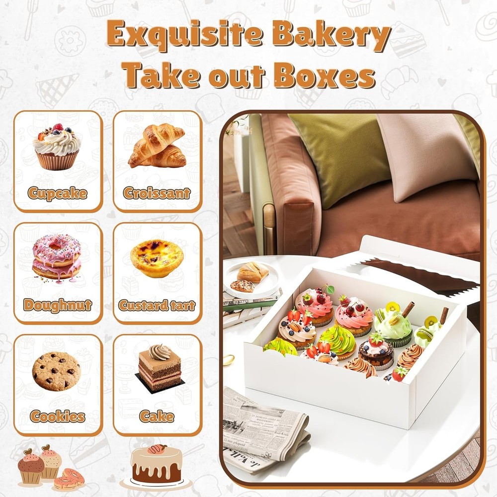4 Pack Cupcake Boxes, Hold 12 Standard Cupcakes, Cupcake Containers with Wind...