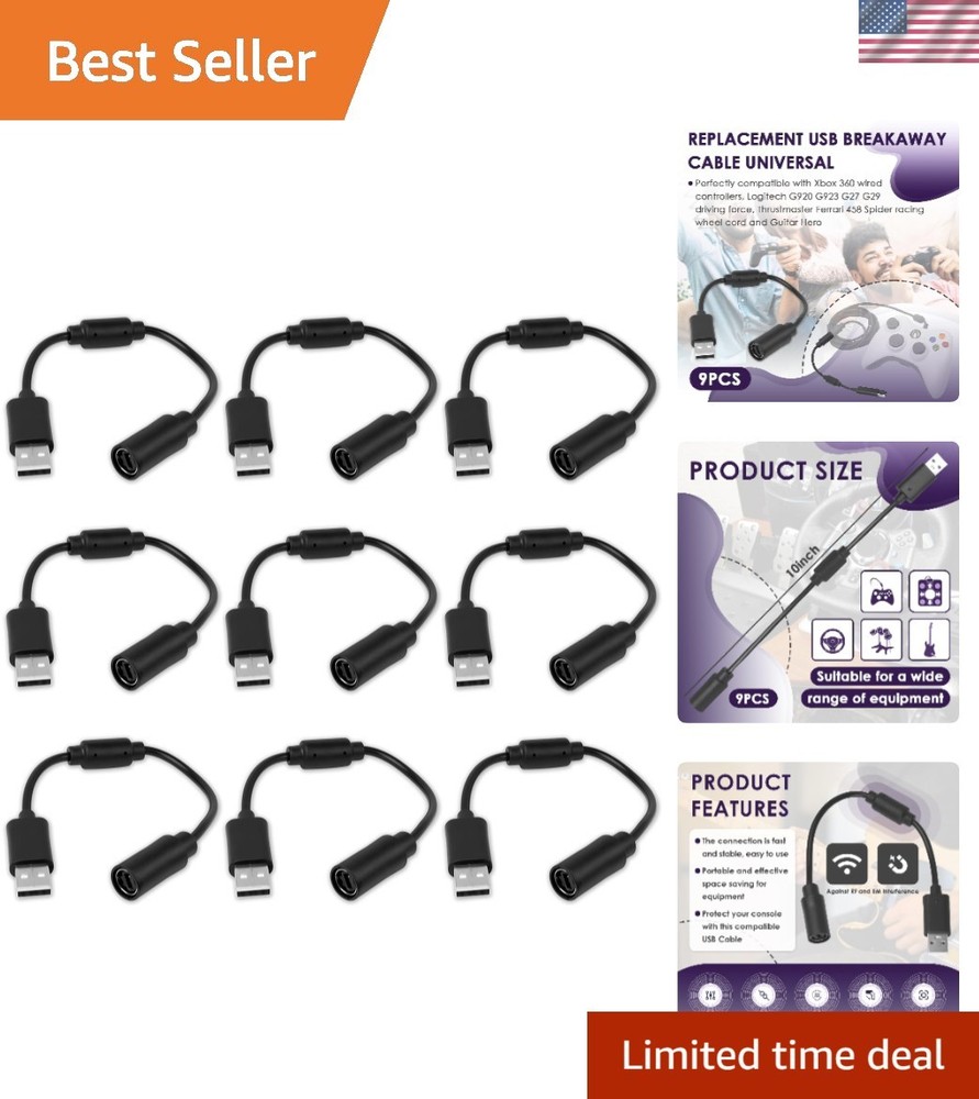 Reliable USB Breakaway Cable Set for Xbox 360 & Gaming Controllers - 9-Pack