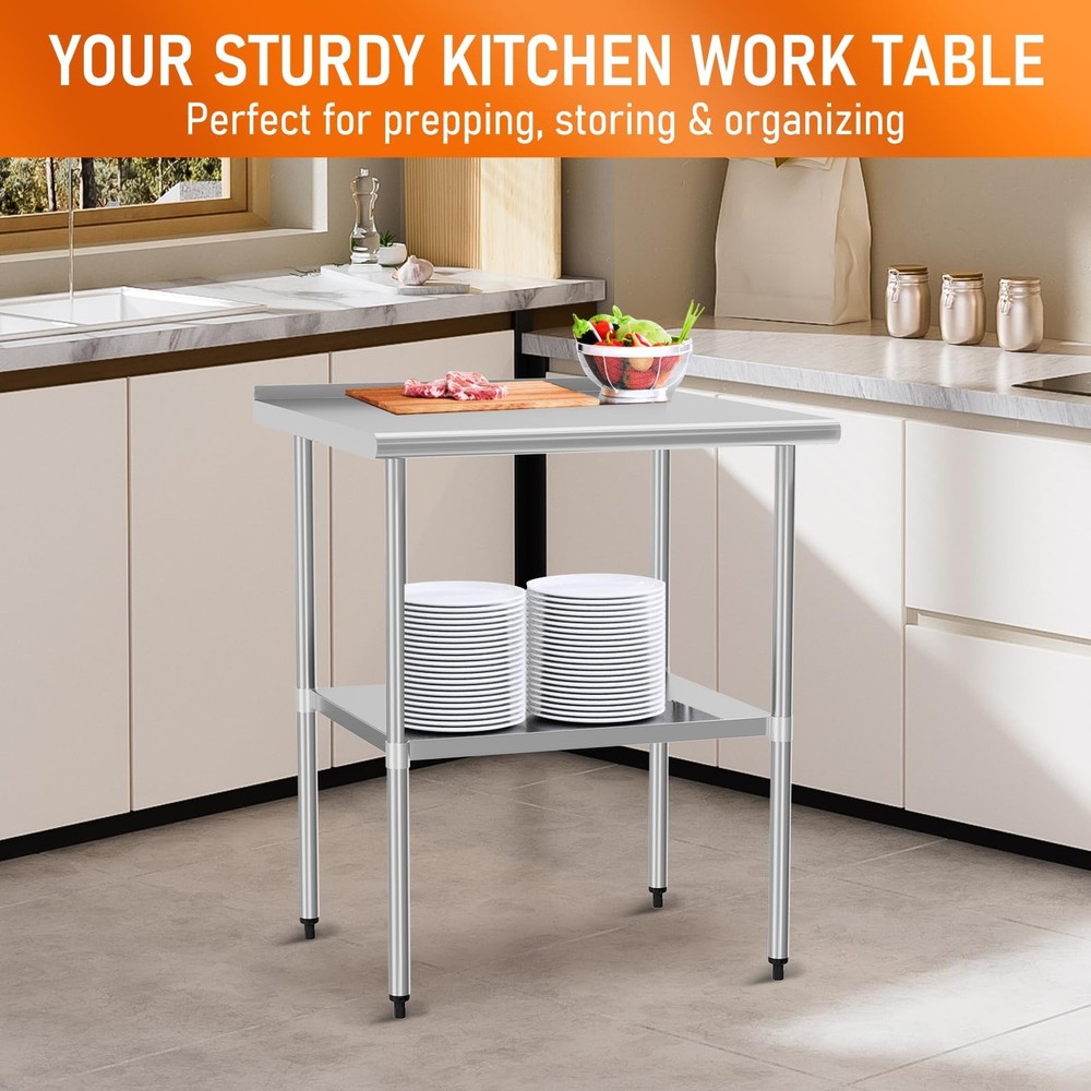 Stainless Steel Table for Prep & Work 30" X 30" inches with Adjustable Unders...