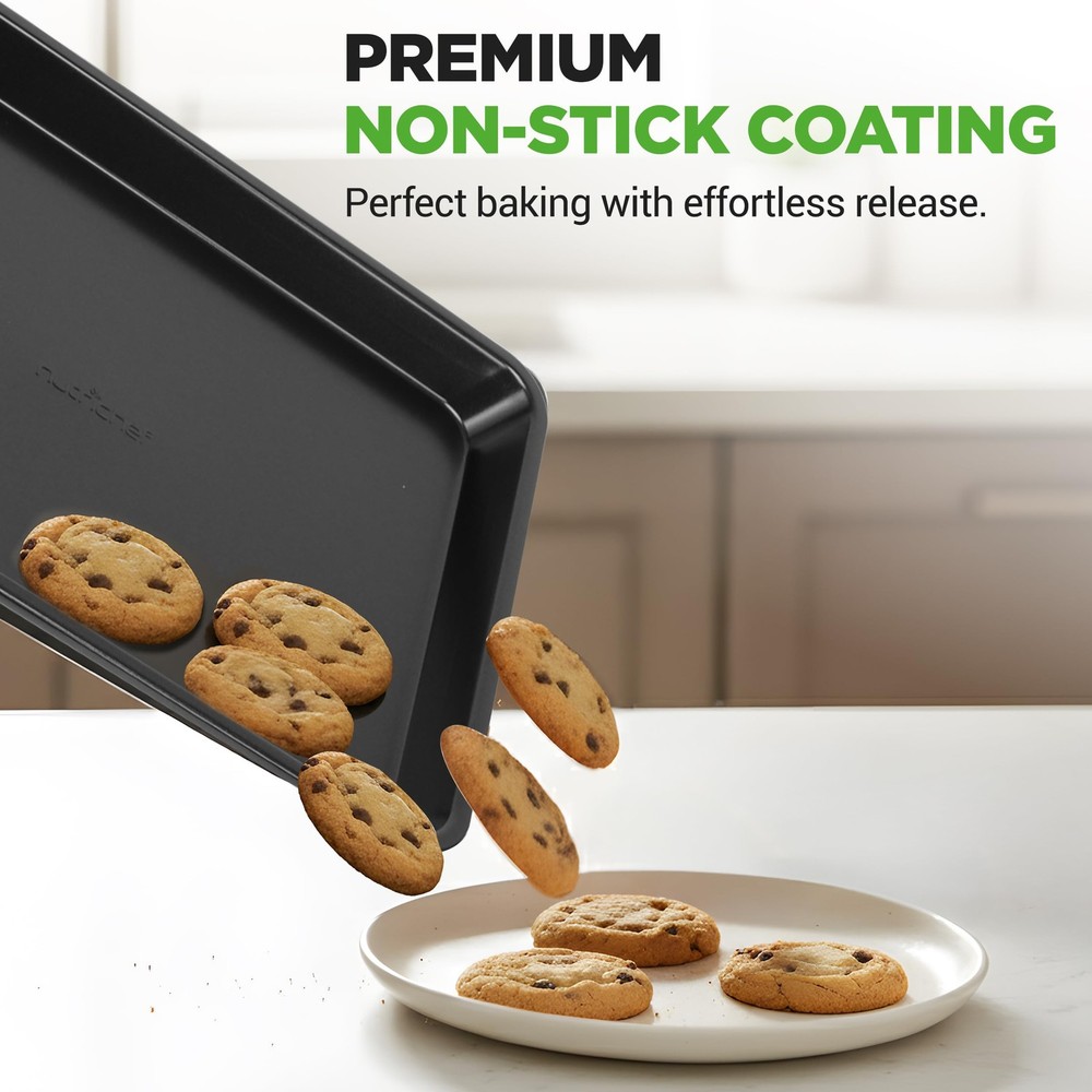 NutriChef Stackable Non-Stick Baking Pan Set – Carbon Steel One Size, Black