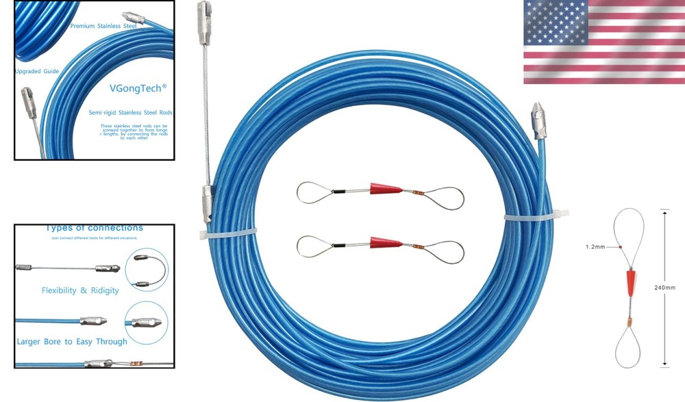 30M 100ft Fish Tape Cable Puller Kit Through Wall Wire Guide Device 4mm PET E...