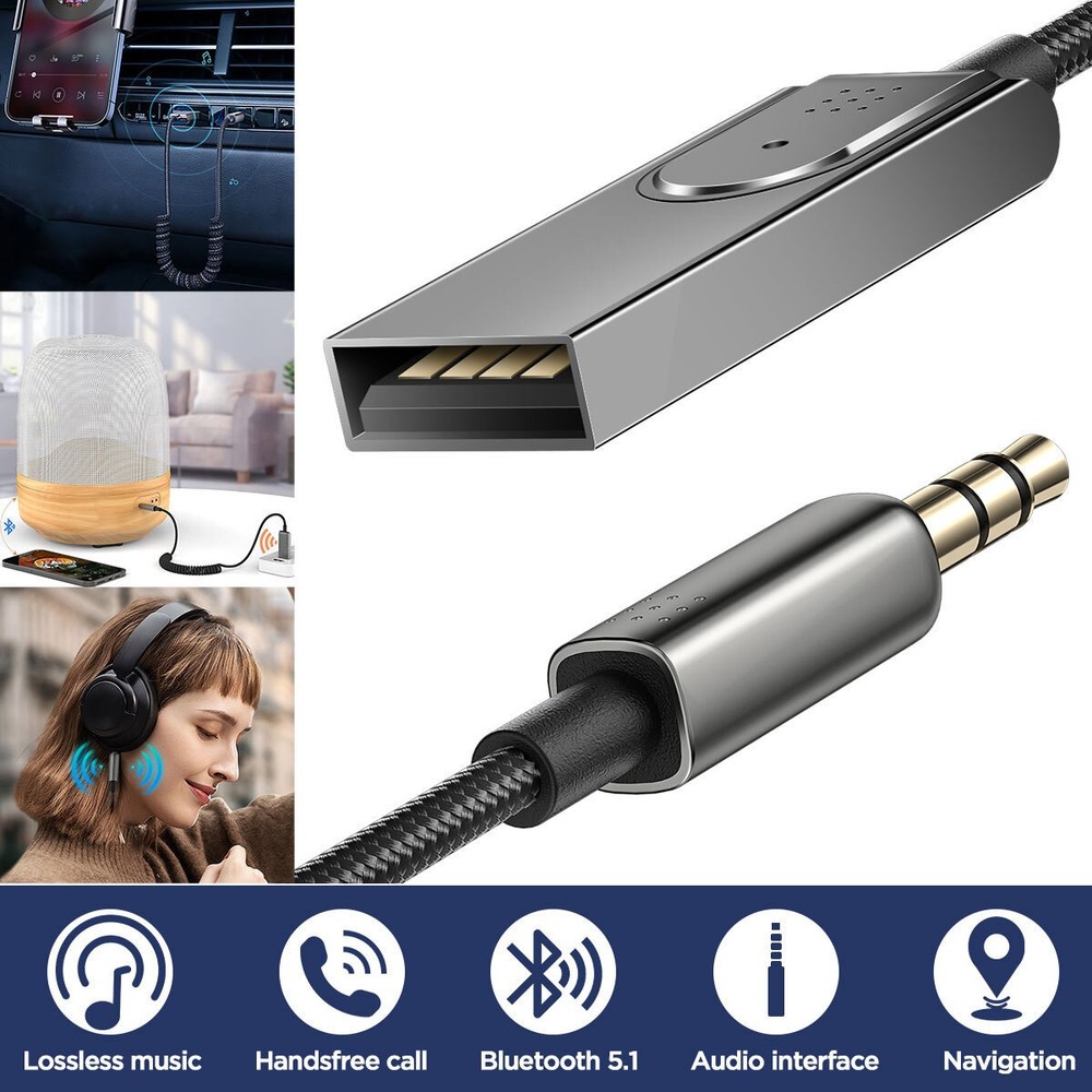 Aux to Bluetooth 5.1 Adapter 3.5mm Bluetooth Receiver Microphone for Car
