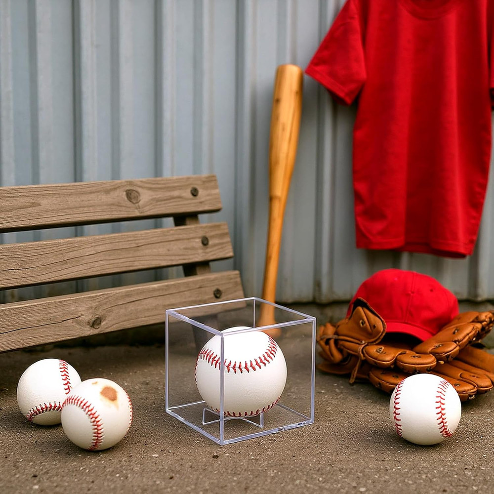 16 Pack UV Protected Acrylic Boxes for Display,Clear Display Case Baseball Cube