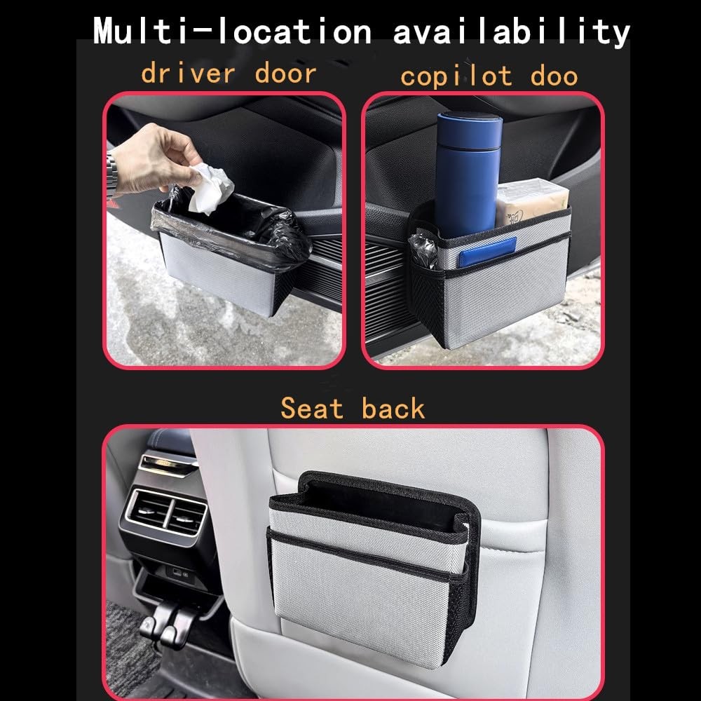 Car Trash Can, Foldable Multifunctional Hanging Storage Box Trash Can black
