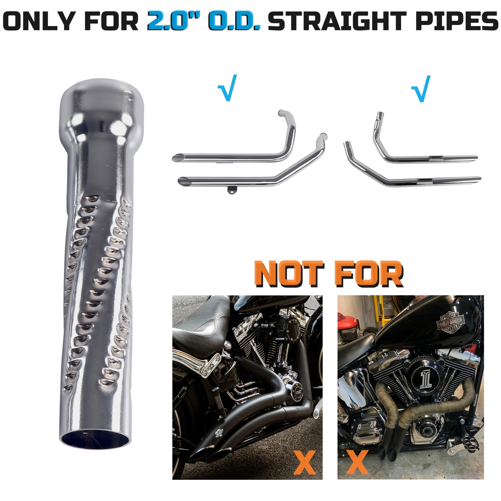 SHARKROAD Quiet Drag Pipe Baffles for 2" Fishtail Exhaust Pipes, or Drag Pipes