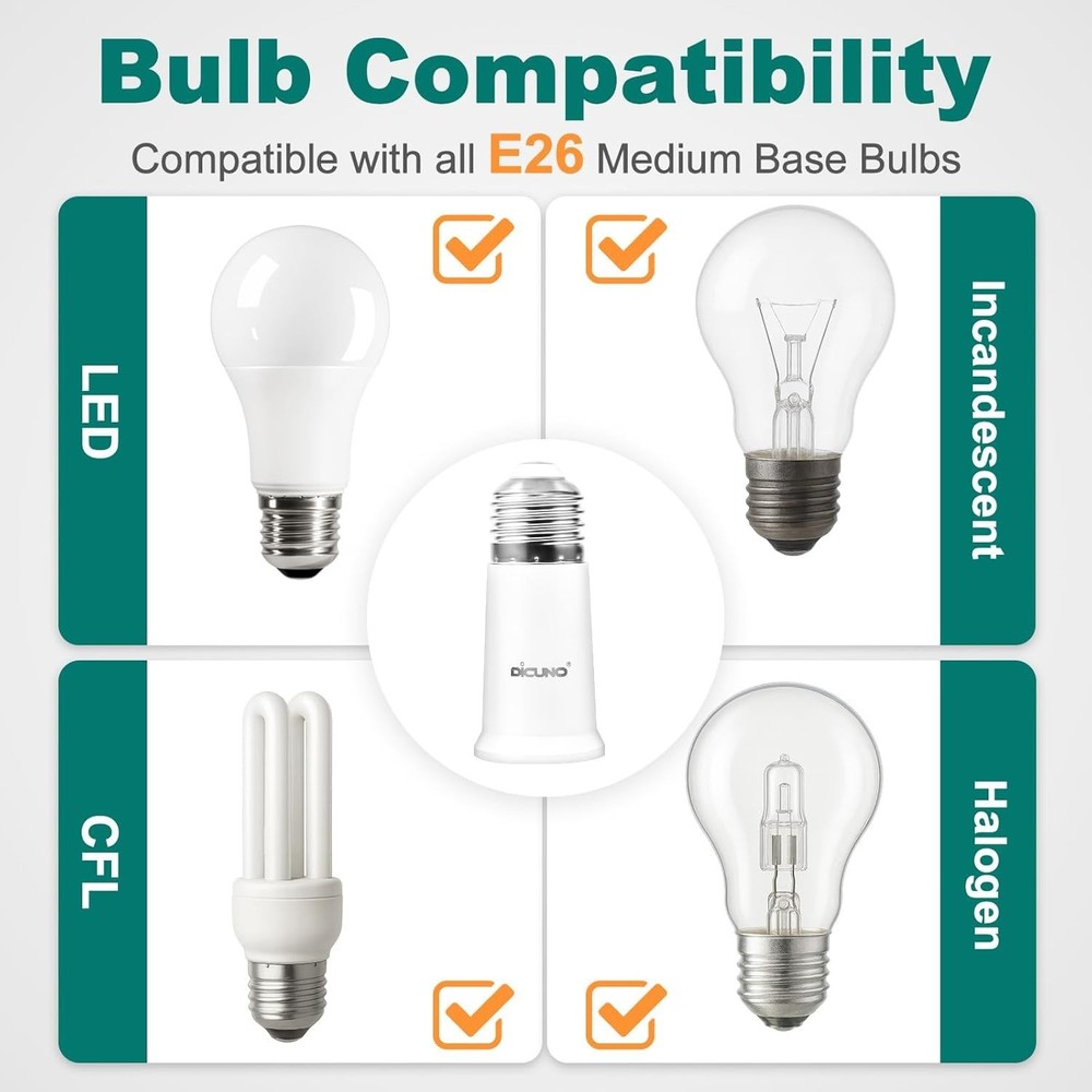 E26 Socket Extender, E26 Standard Medium Base Lamp Bulb Socket Adapter of 5CM...