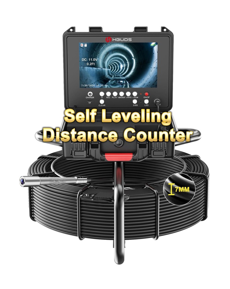 Sewer Camera Self Leveling 100ft, 7mm Thicker Cable Drain Camera with Distanc...
