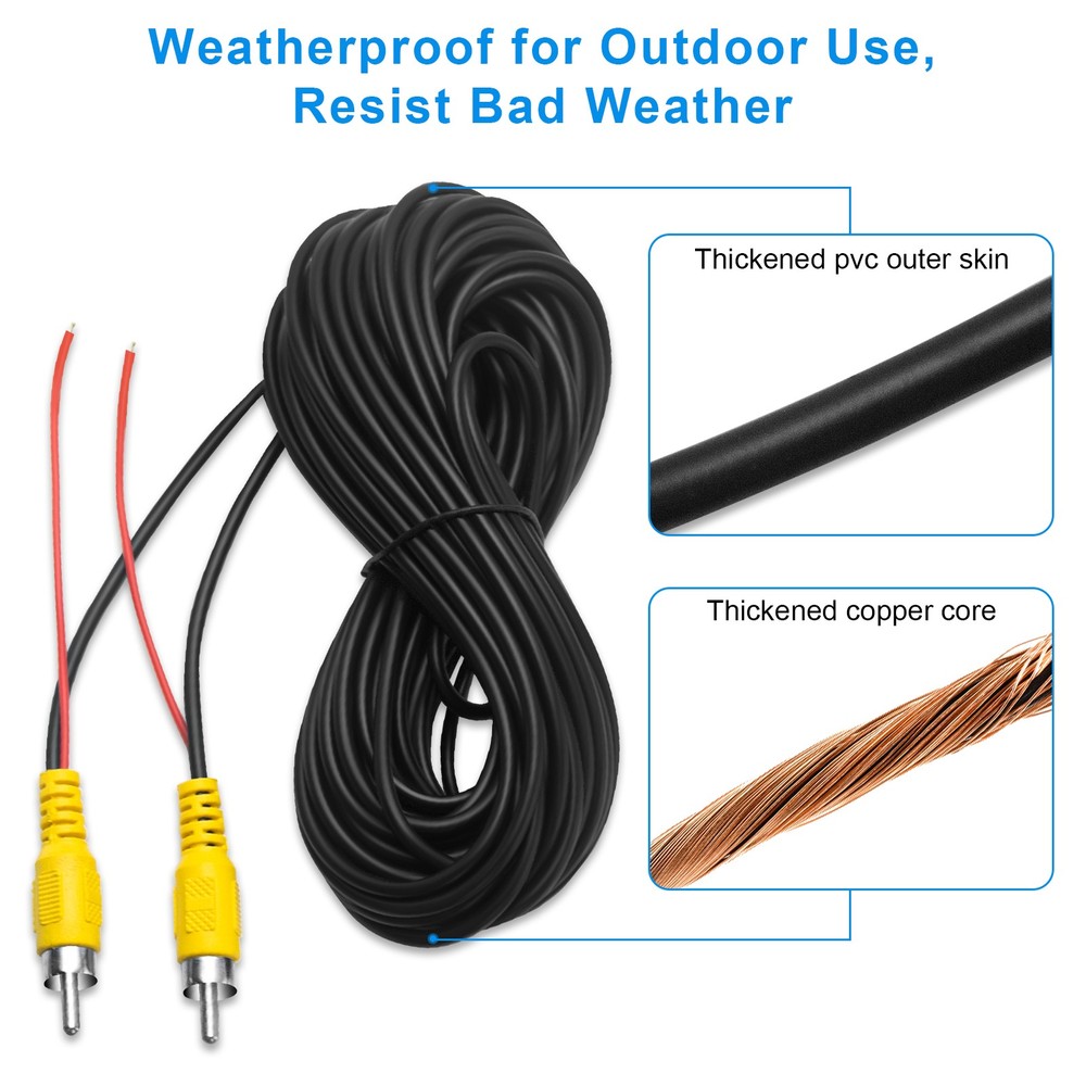 33FT RCA Reverse Rear View Backup Parking Camera Video Extension Cable Wire Cord
