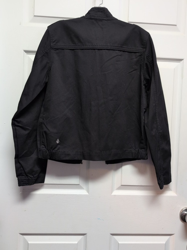 Volcom Black Lightweight Jacket Size L Full Zip Pockets Snaps Elastic Sides