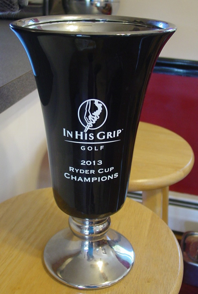 Rare IN HIS GRIP GOLF 2013 Ryder Cup Champion's Large Trophy Award Black Silver