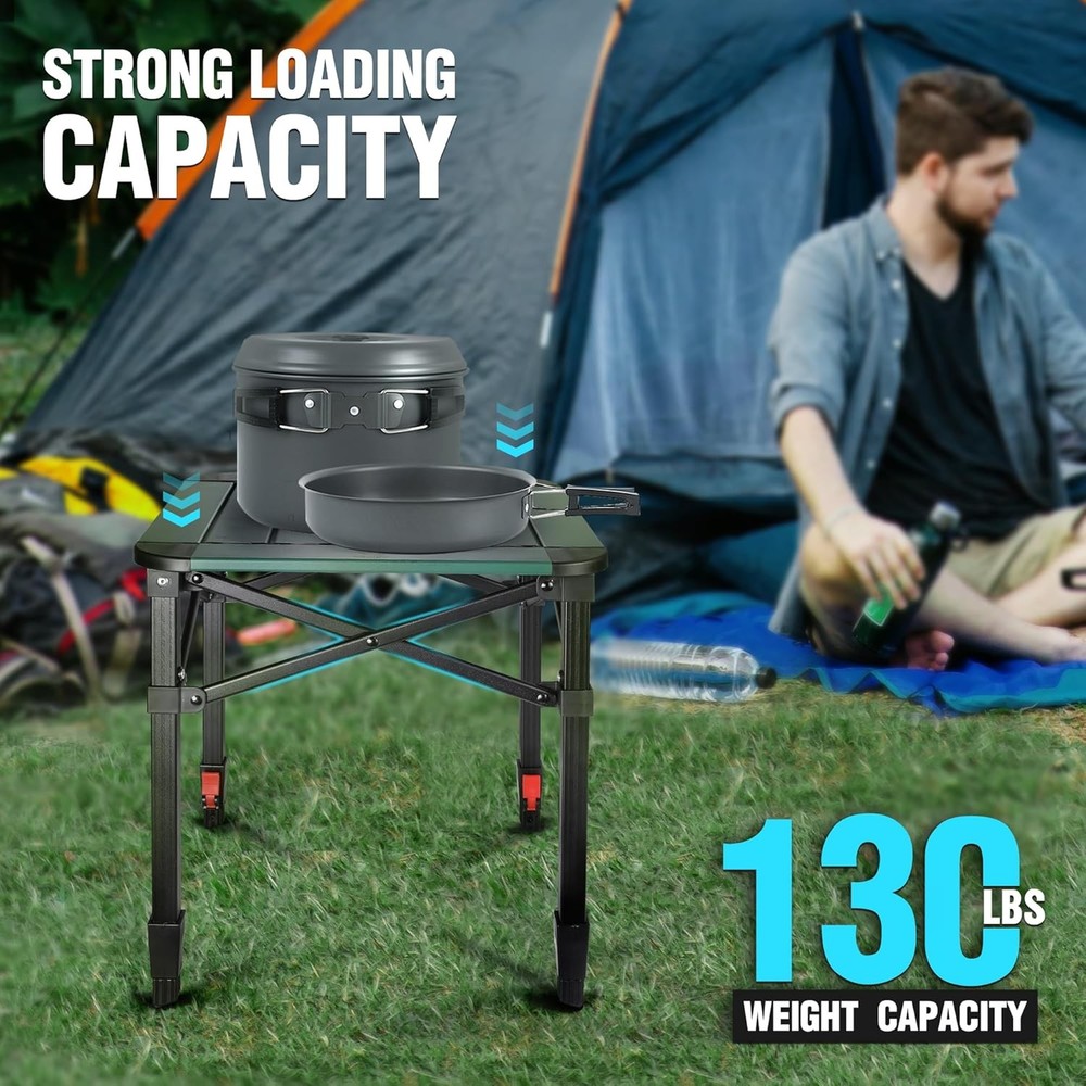 Folding Camping Square Table W/ Carry Bag Lightweight Aluminum Adjustable Square