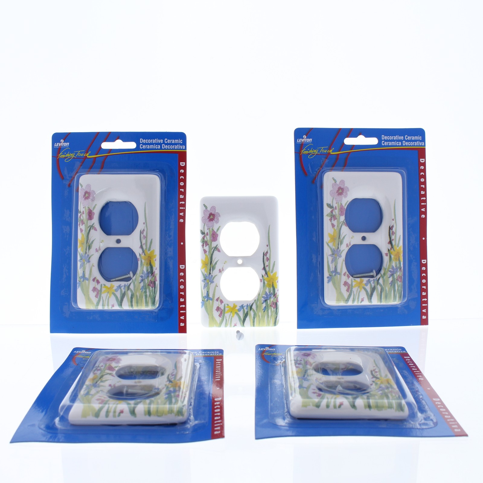 Leviton 89503-WFL WildFlower 1-Gang Duplex Ceramic Standard Wallplate Cover 5pcs