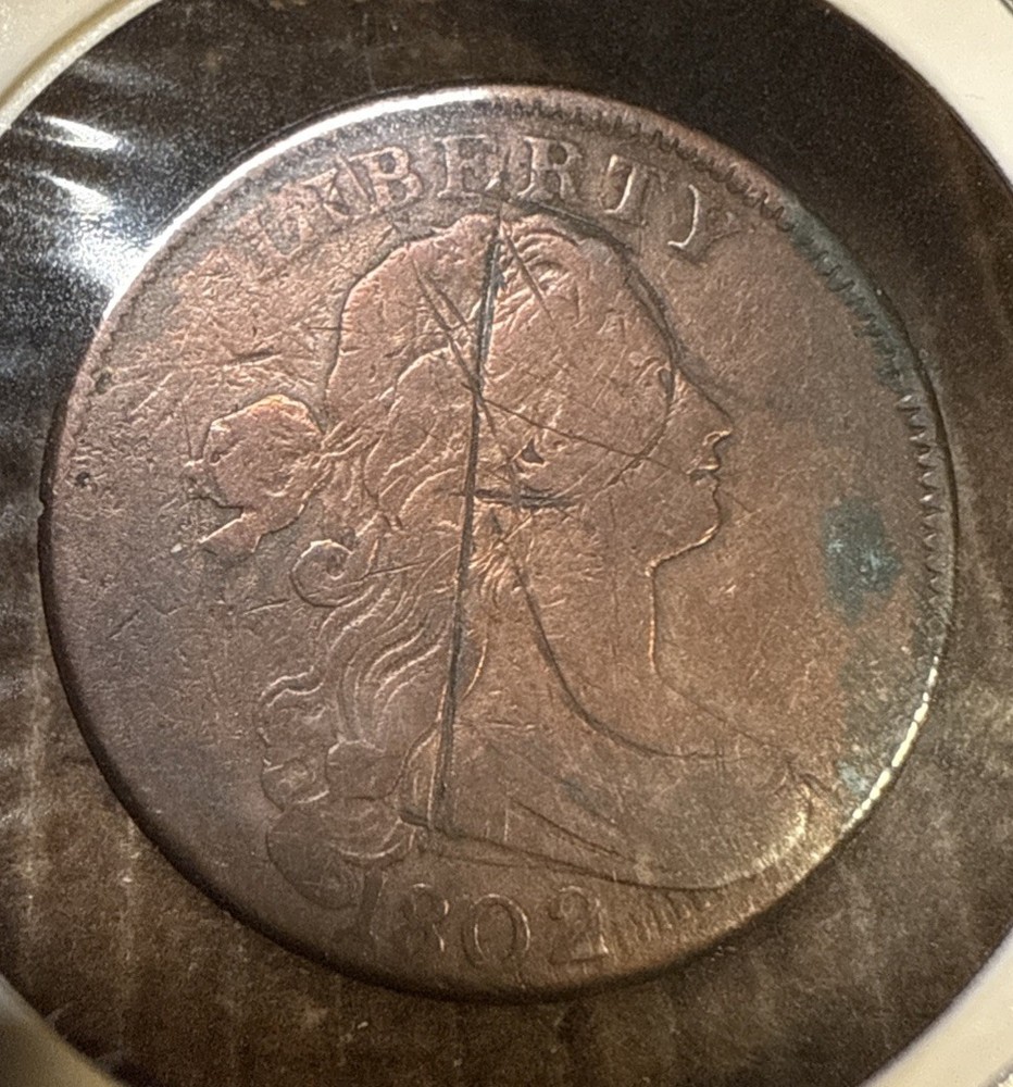 1802 Draped Bust Large Cent – Better Early Copper W Red  – Graffiti / Scratched