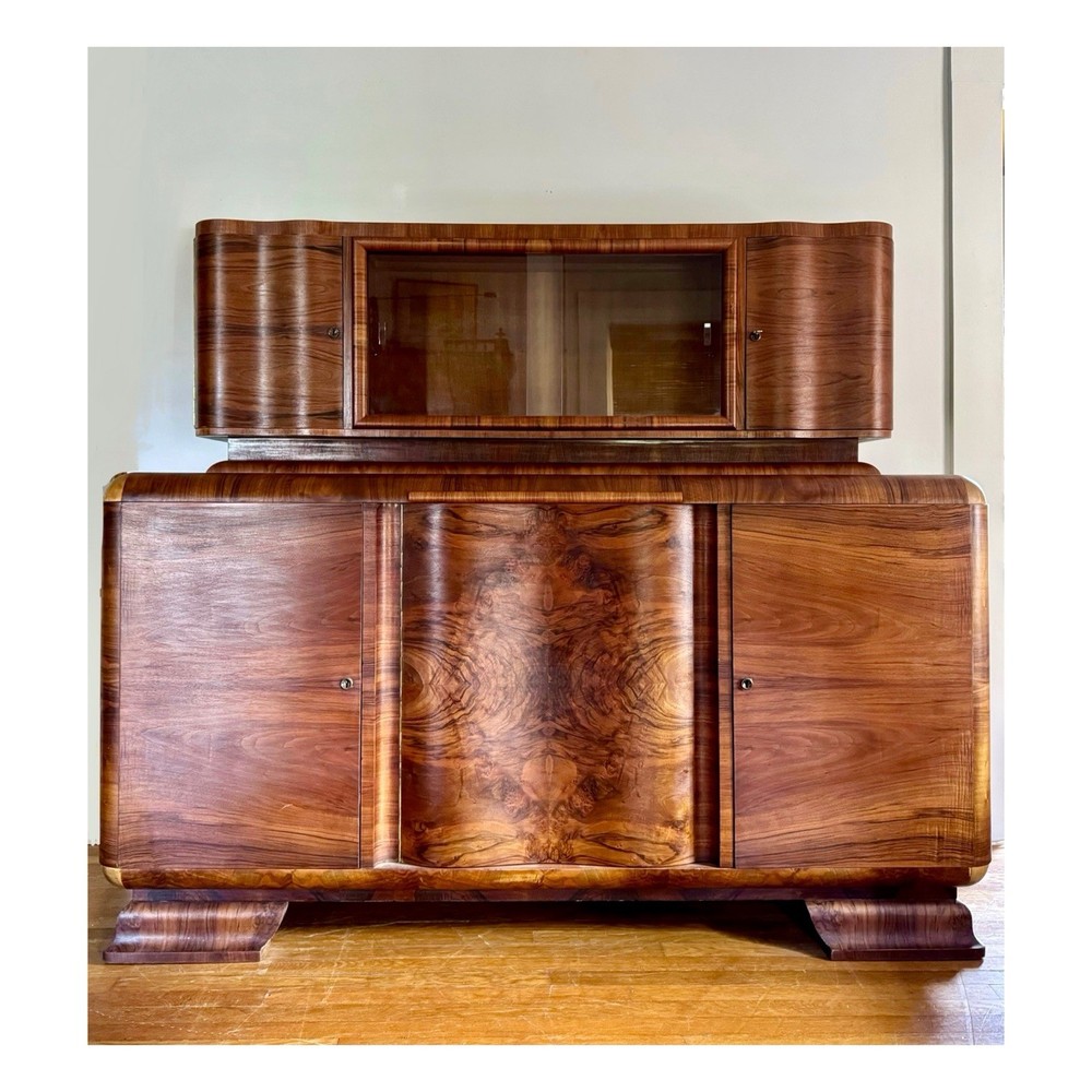 Thrum Art Deco Antique German Two Piece Sideboard Buffet
