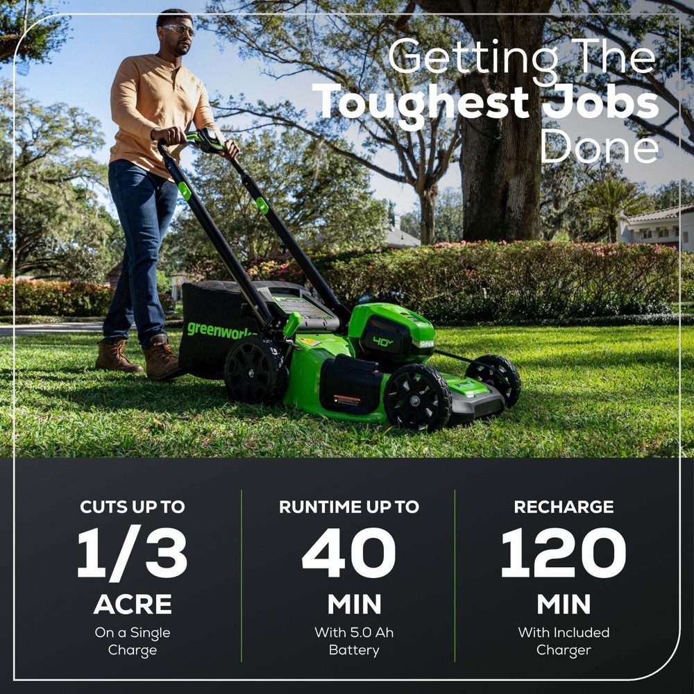 Greenworks 40V 21 inch Self-Propelled Mower String Trimmer Leaf Blower Combo Kit