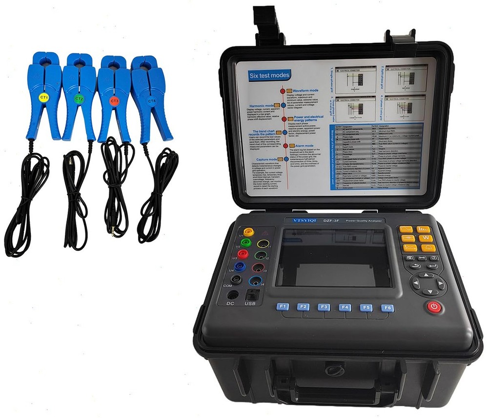 Three Phase Power Quality Analyzer with 4 PCS Circle Current Clamp 0.10A-100A