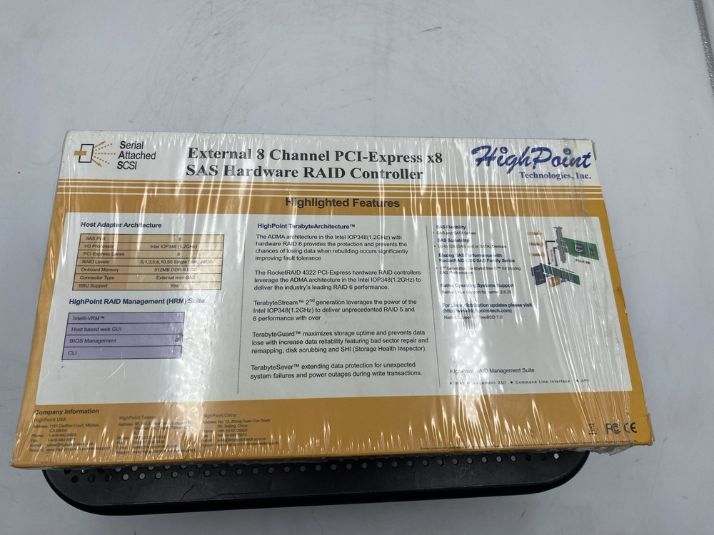 HIGHPOINT ROCKETRAID 4322 EXTERNAL 8-CH PCI-E x8 SAS RAID CONTROLLER