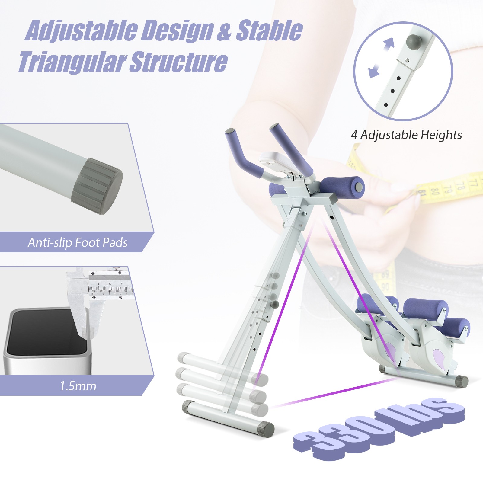 Adjustable Heights Ab Machine Foldable Core & Abdominal Workout Trainer Cruncher