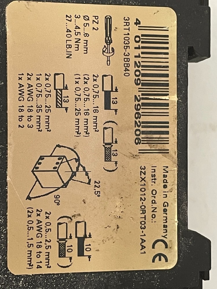 Siemens 3RT1035-3BB40 Motor Starter Contactor