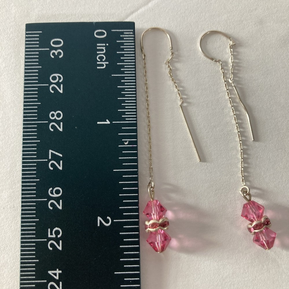 Vintage Long Pink Gem Dangle Earrings With Back Dangle