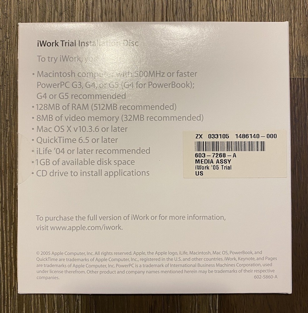 Apple iWork ’05 Trial version for Mac – New and Sealed – Macintosh - 4 Available