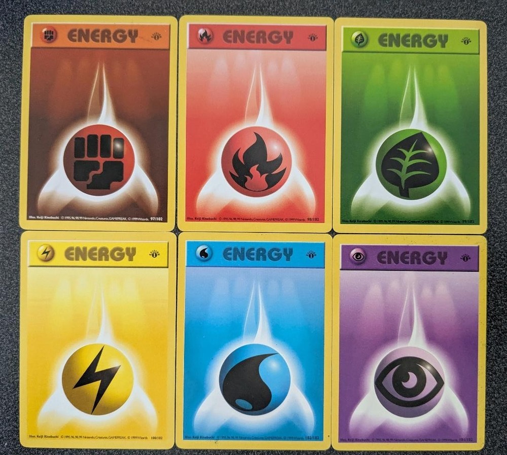 Pokemon 1st Edition Base Basic Set  Shadowless Energy Lot 6 Card Set