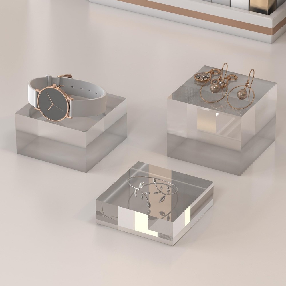 Acrylic Display Stands, 3 Graduated Sizes Acrylic Block Riser for Displaying ...